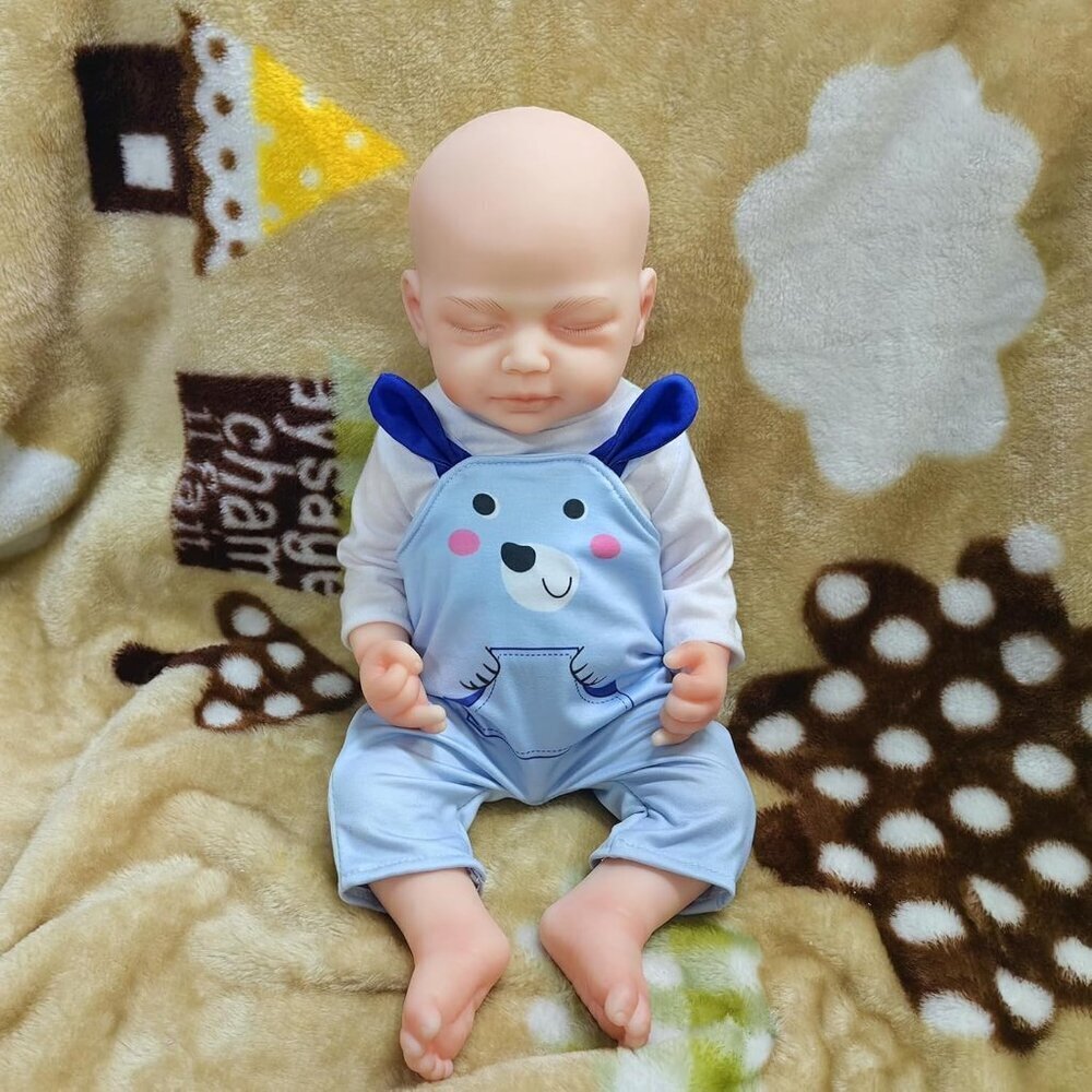 18 inch Full Body Platinum Silicone Bald Baby Dolls Sleeping Closed Mouth Boy